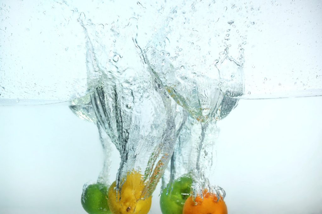 Fruits fall into the water